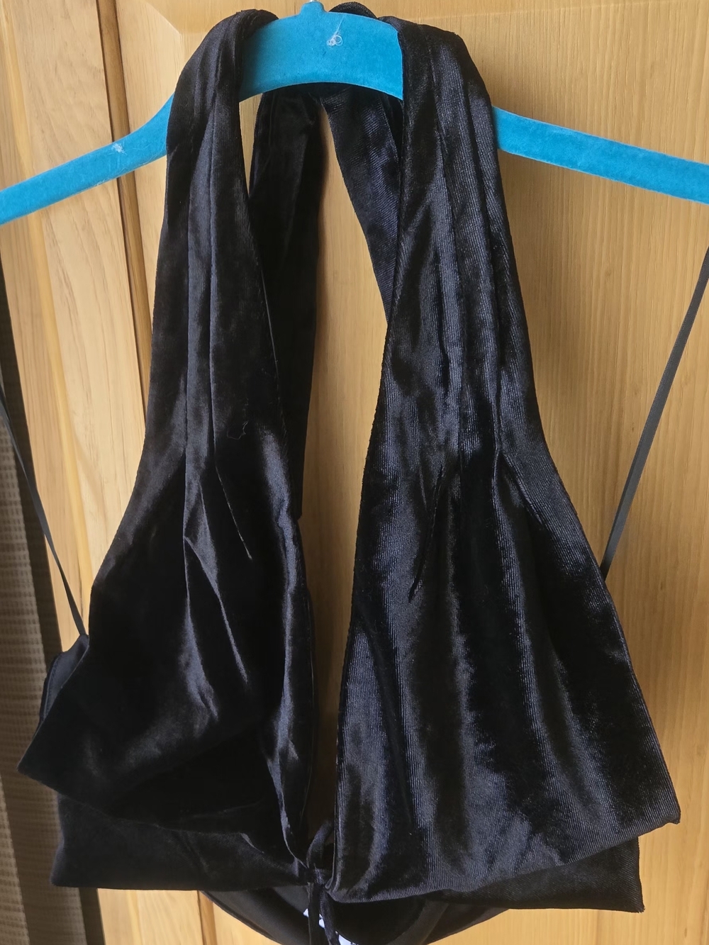Velvet Halter Crop Top - Black